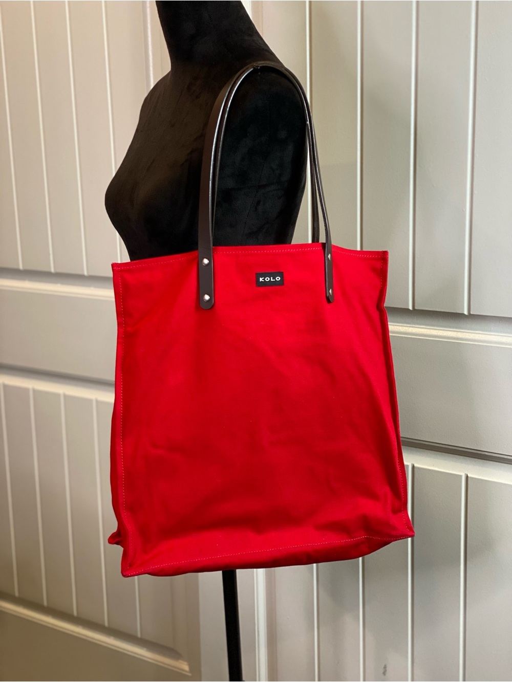 Like New!  Kolo Vibrant Red Canvas Tote Bag with Black Handles